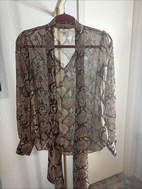 Altuzarra For Target Sheer Snake-Print Tie-Neck Blouse in Brown and Cream